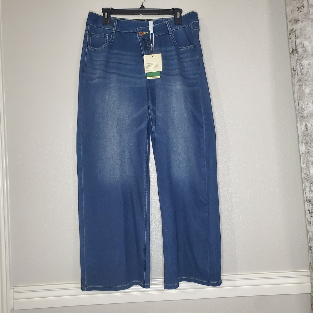 Halara High Waisted Wide Leg Jeans Blue Pull On Denim Trousers Size M